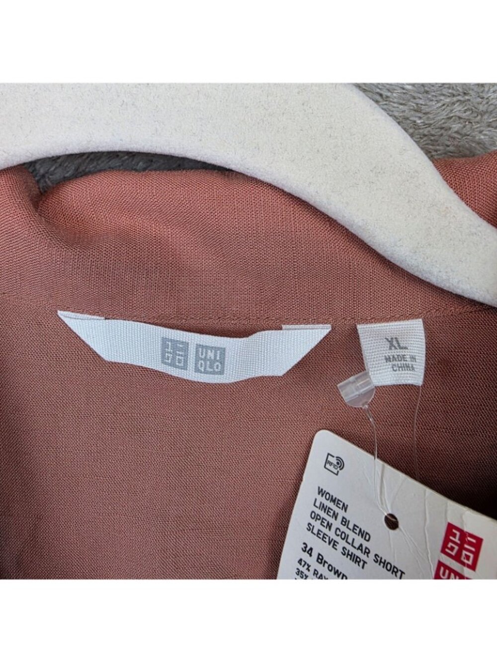 Uniqlo Button Up Shirt Womens XL Brown Open Collar Short Sleeve Linen Blend - Picture 3 of 11